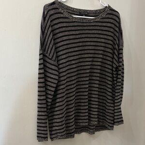 Eileen Fisher Black stripe Knit Sweater - women’s medium - wool / linen blend